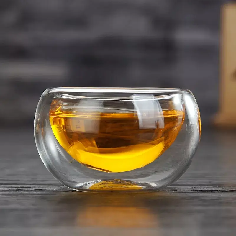 Gelas Kaca Teh Double Wall Anti Panas Chinese Tea Glass Shot 6 PCS 1