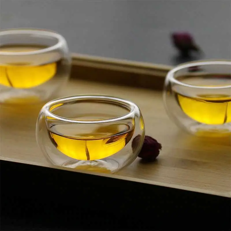 Gelas Kaca Teh Double Wall Anti Panas Chinese Tea Glass Shot 6 PCS 4