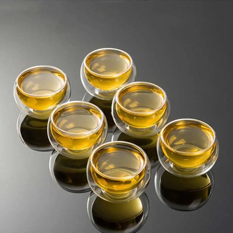 Gelas Kaca Teh Double Wall Anti Panas Chinese Tea Glass Shot 6 PCS 0