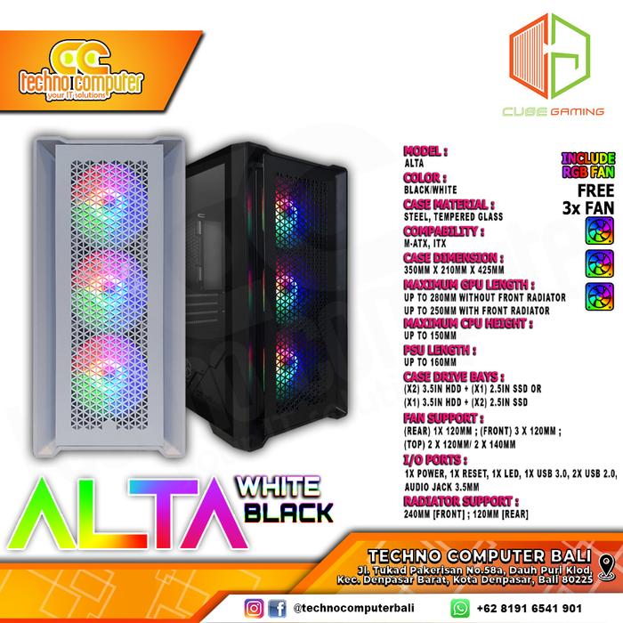 Gambar CUBE GAMING ALTA - LEFT SIDE GLASS DOOR - mATX Case Free 3x RGB Fans dari Techno Computer Bali Kota Denpasar Tokopedia