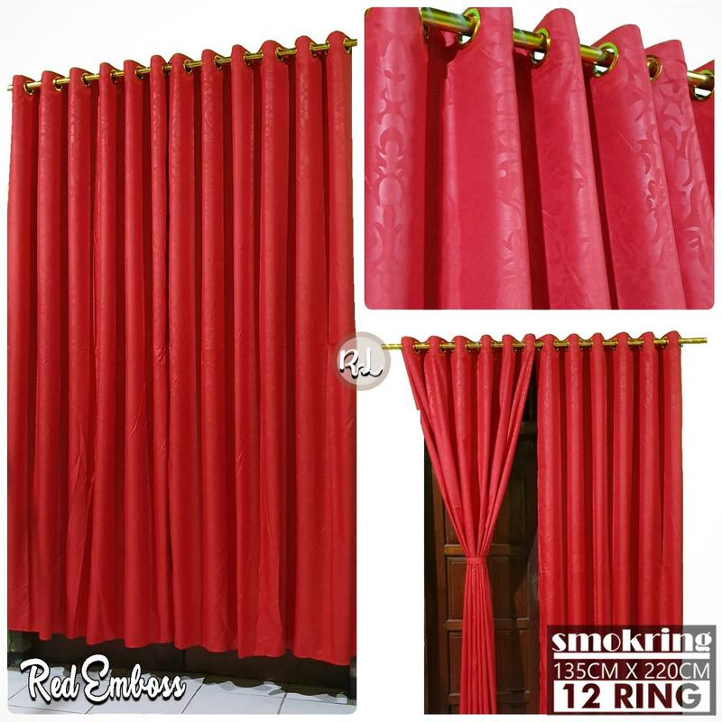 Gorden  Curtain jendela Pintu minimalis smokering Gold polos embos coklat tua murah Tali Merah 4