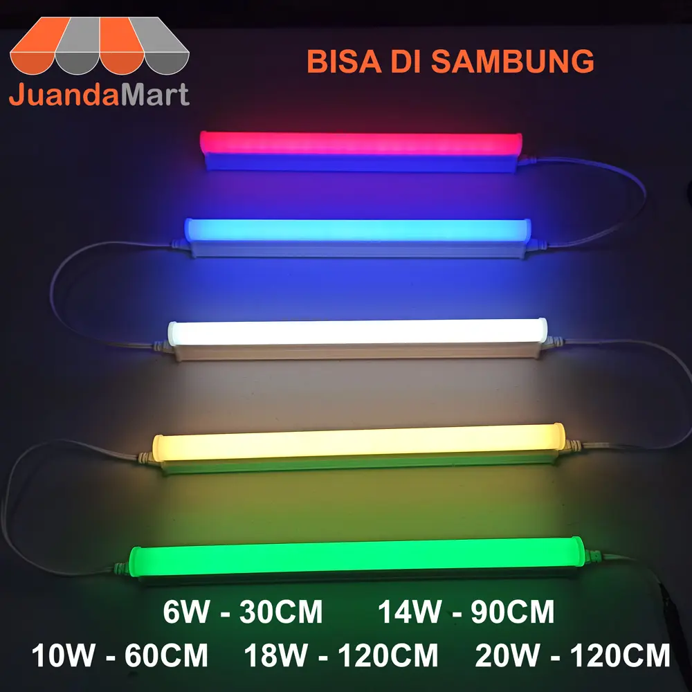 Lampu TL Neon T5 LED Tube Warna Warni GARANSI 100% Generasi Baru Compact Fixture Input AC 180v-240v 50/60Hz 6W-30CM 10W-60CM 14W-90CM 18W-120CM 20W-120CM - Saklar