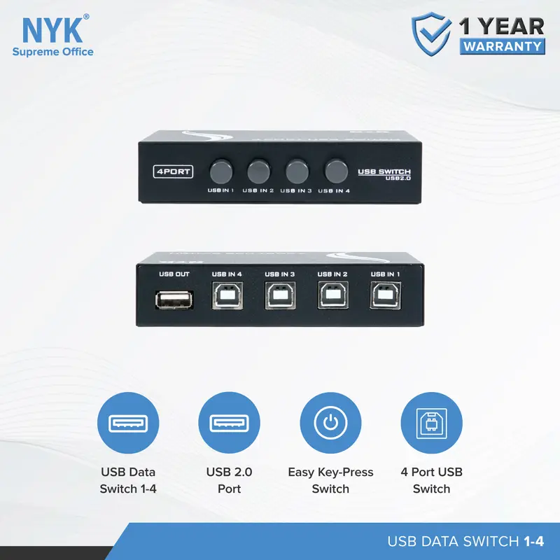 USB HUB NYK 2.0 Data Switch Printer 1-4 port 0