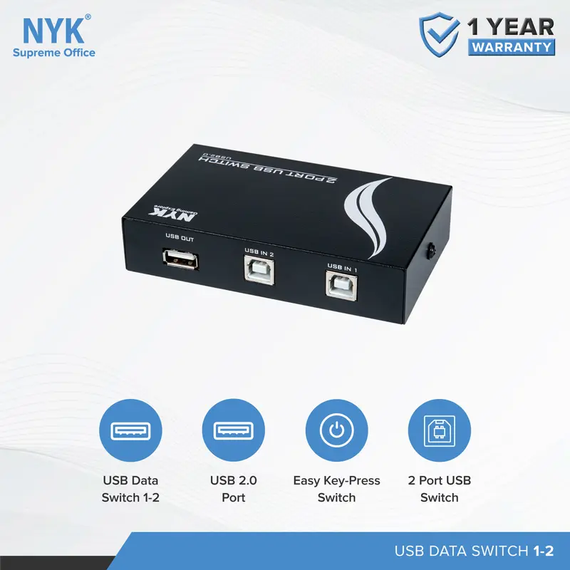 USB HUB NYK 2.0 Data Switch Printer 1-2 port 2