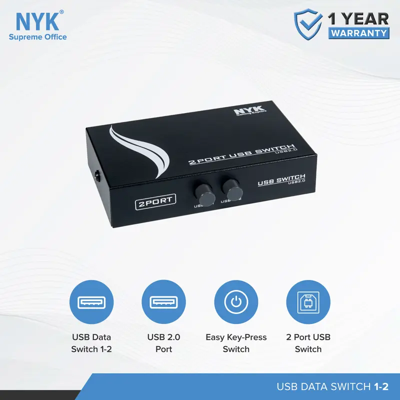 USB HUB NYK 2.0 Data Switch Printer 1-2 port 1