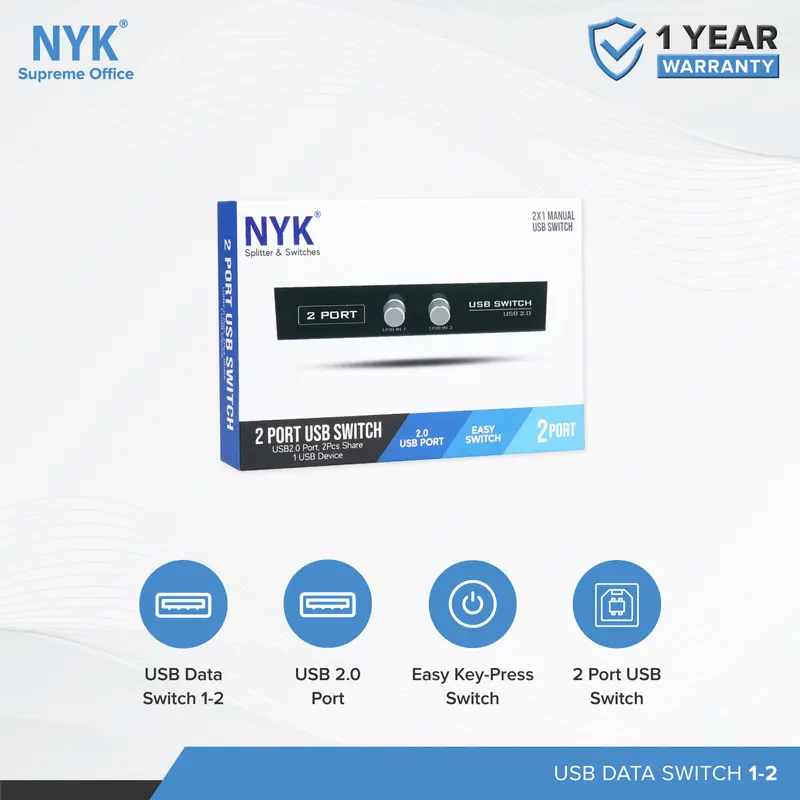 USB HUB NYK 2.0 Data Switch Printer 1-2 port 3