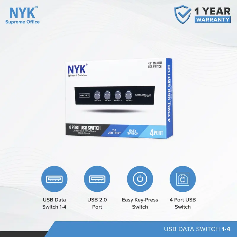 USB HUB NYK 2.0 Data Switch Printer 1-4 port 3