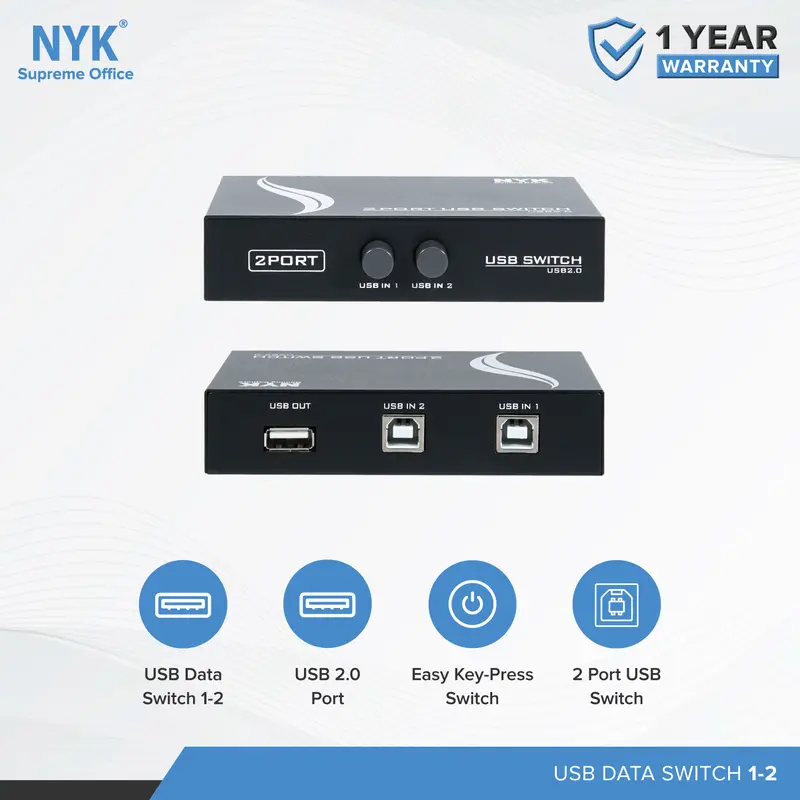 USB HUB NYK 2.0 Data Switch Printer 1-2 port 0