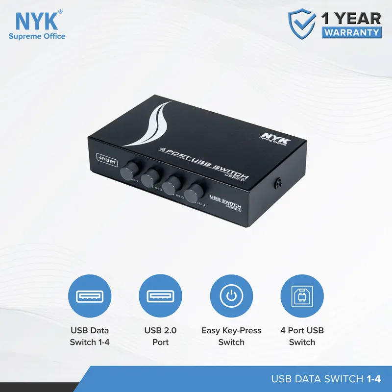 USB HUB NYK 2.0 Data Switch Printer 1-4 port 1