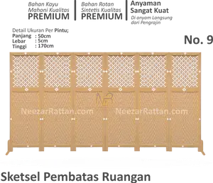 Pembatas No.09 penyekat ruangan sketsel Partisi rotan TANPA RODA