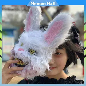Topeng Kelinci Berdarah Scary Rabbit Putih Halloween Prank Mask