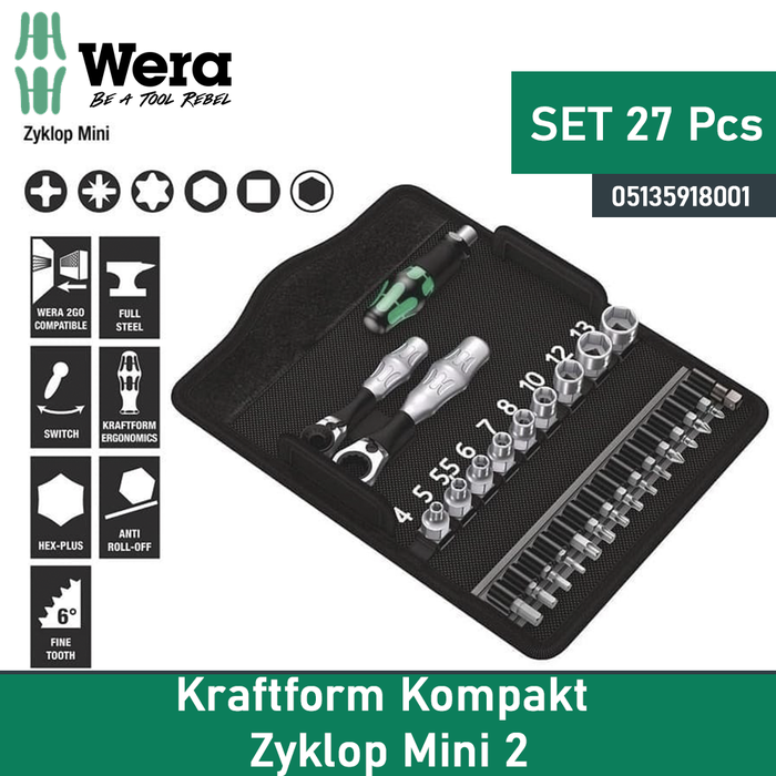 Gambar Tool Kit Set Wera 05135918001 Kraftform Kompakt Zyklop Mini 2 - 27 Pc dari warungtools Kota Administrasi Jakarta Utara Tokopedia