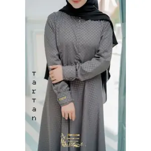 Gamis hermosa motif tartan warna abutua/gamis abu tua/gamis abu tua mu