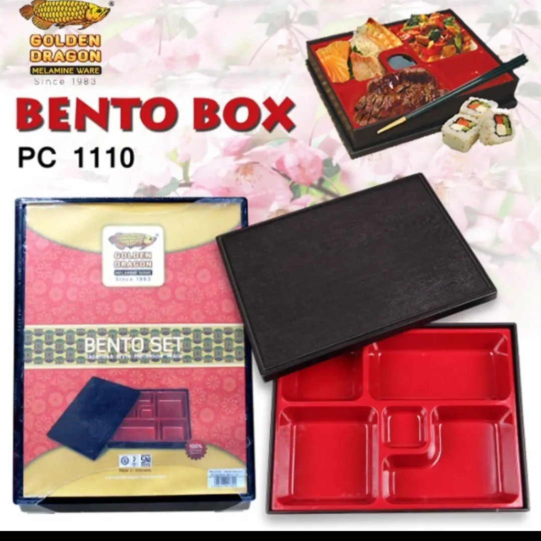 Box bento sekat merah Melamin Merk Golden