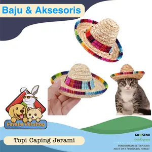 Topi Jerami Warna Kucing Anjing Cat Kostum Hat Pet Dog Mexican Hawaii