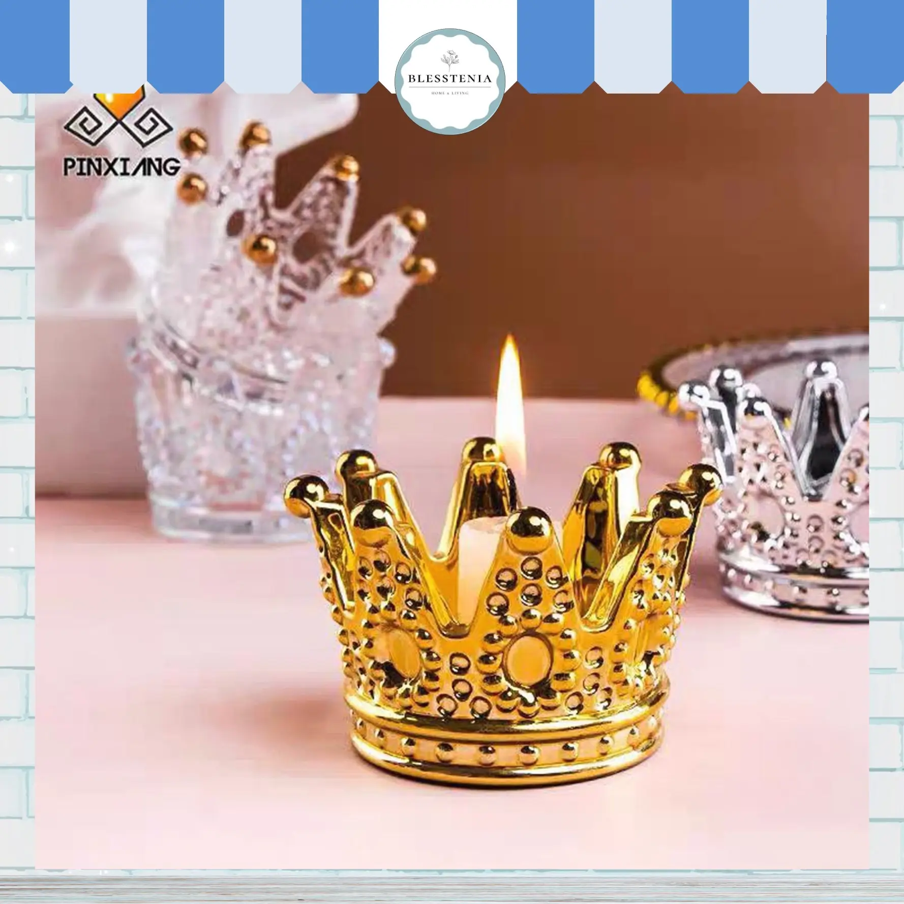 Asbak / Tempat Lilin Kaca Crown Crystal Candlestick Holder Glass Cup