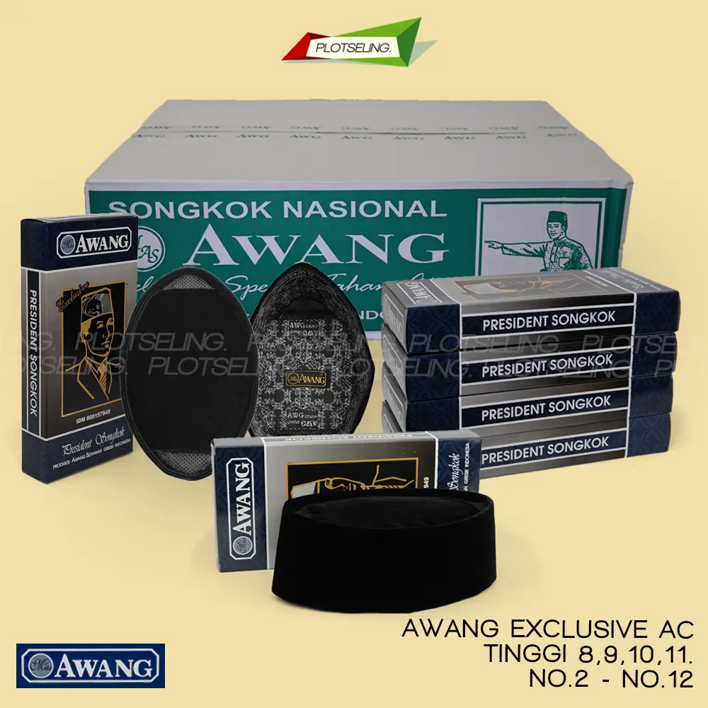 Songkok AWANG EXCLUSIVE HITAM AC Tinggi 8 9 10 Anak-Dewasa Nomor 3-11