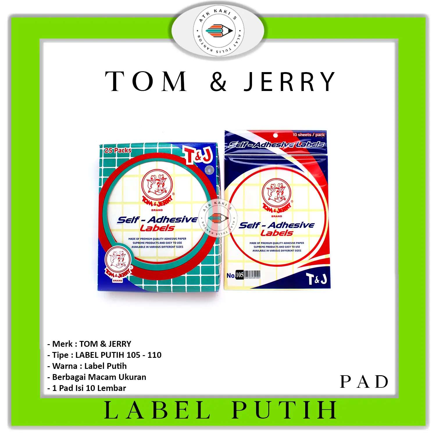 Tom n Jerry Label Putih 105 - 106 - 107 - 108 - 109 - 110 [ 1 PAD ]
