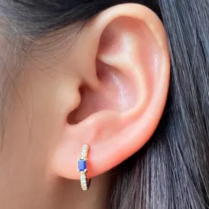 TDA Mini Hoops with Blue Sapphire Stud Anting Emas Berlian Batu Safir Asli