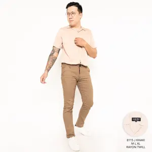 Kemeja Khaki Cotton Twill Kemeja Polos Basic Piyama Pria Kemeja Santai