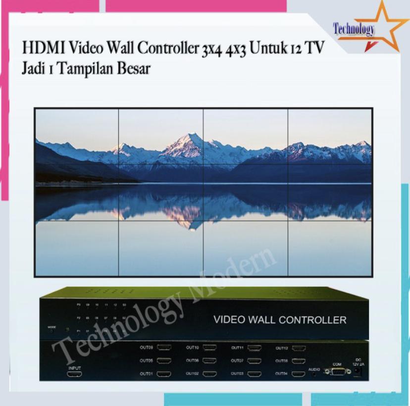 HDMI Video Wall Controller 4x3 3x4 Untuk 12 TV Jadi 1 Gmbr Besar 1080P