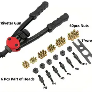 Tang Rivet Gun Hand Threaded Riveter Nuts Guns with Nuts 605 60 Pcs