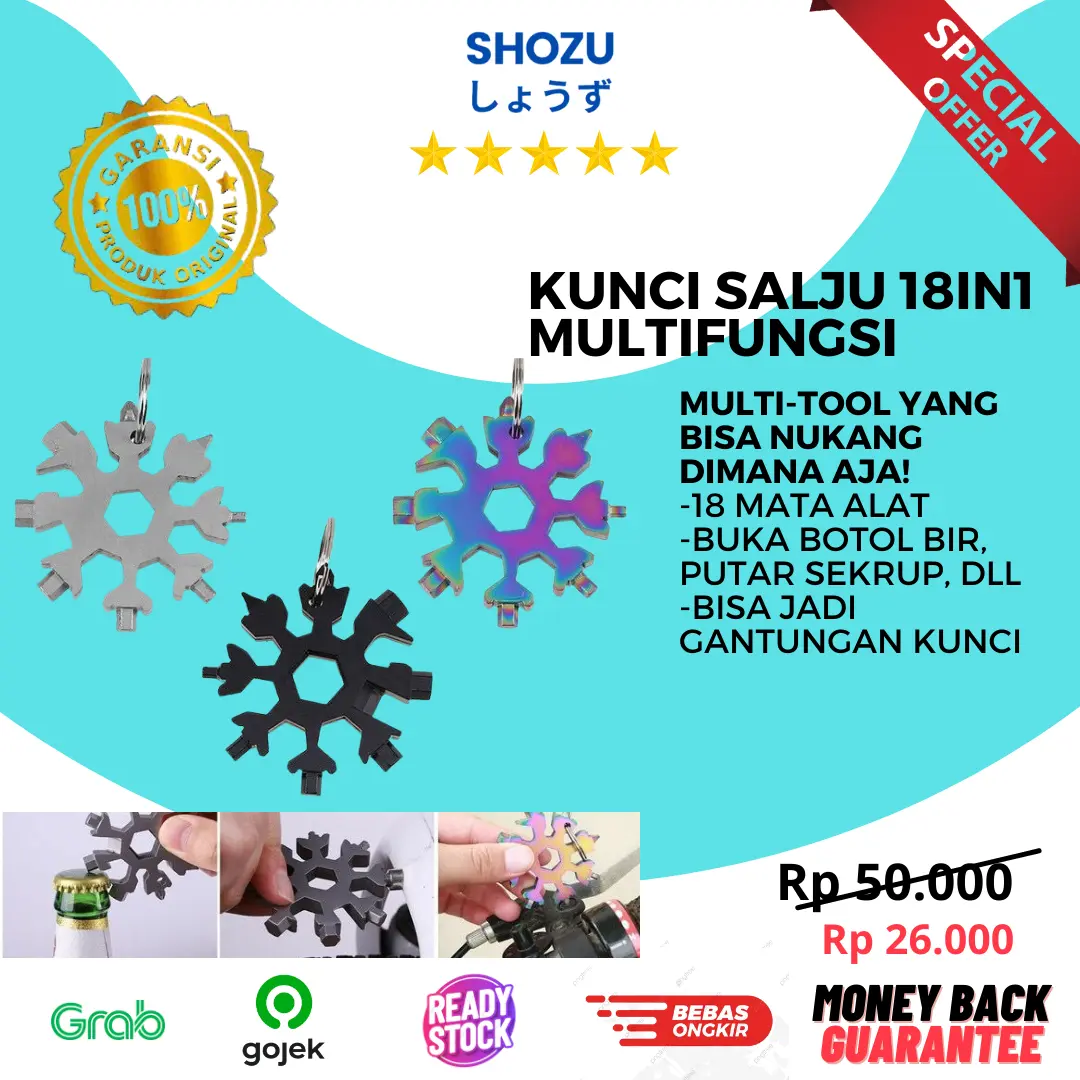 Kunci Salju Multifungsi 18 in 1 Gantungan Obeng Kunci Snowflake