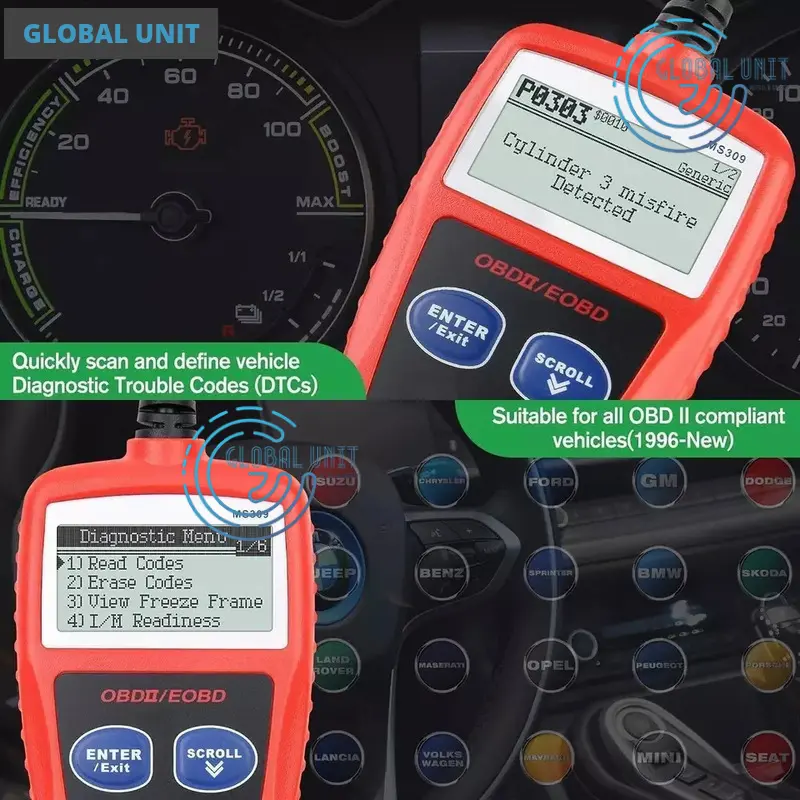 MS309 OBD 2 II OBDII Scanner Mobil Car Diagnostic Code Reader Tool 4