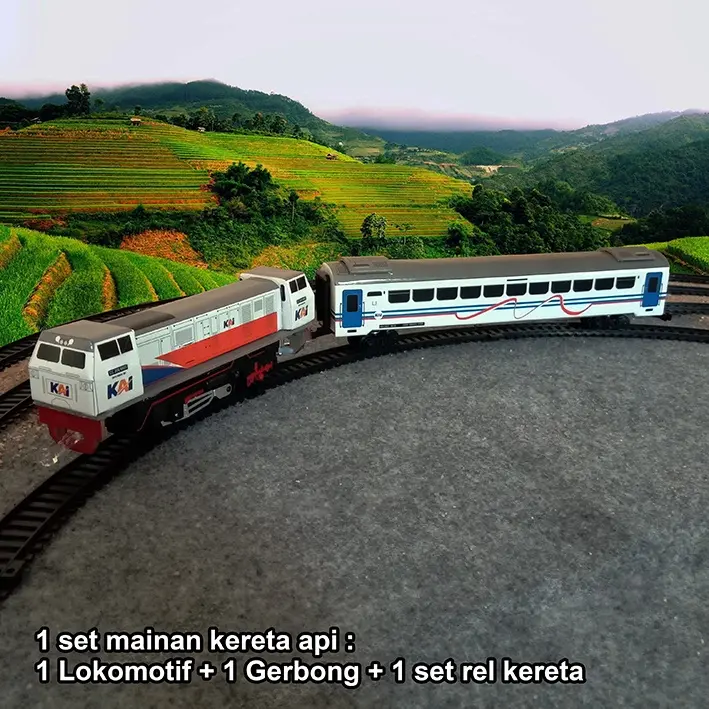 mainan kereta api 1 set dengan baterai Rangkaian Gerbong dan lokomotif mobil rc
