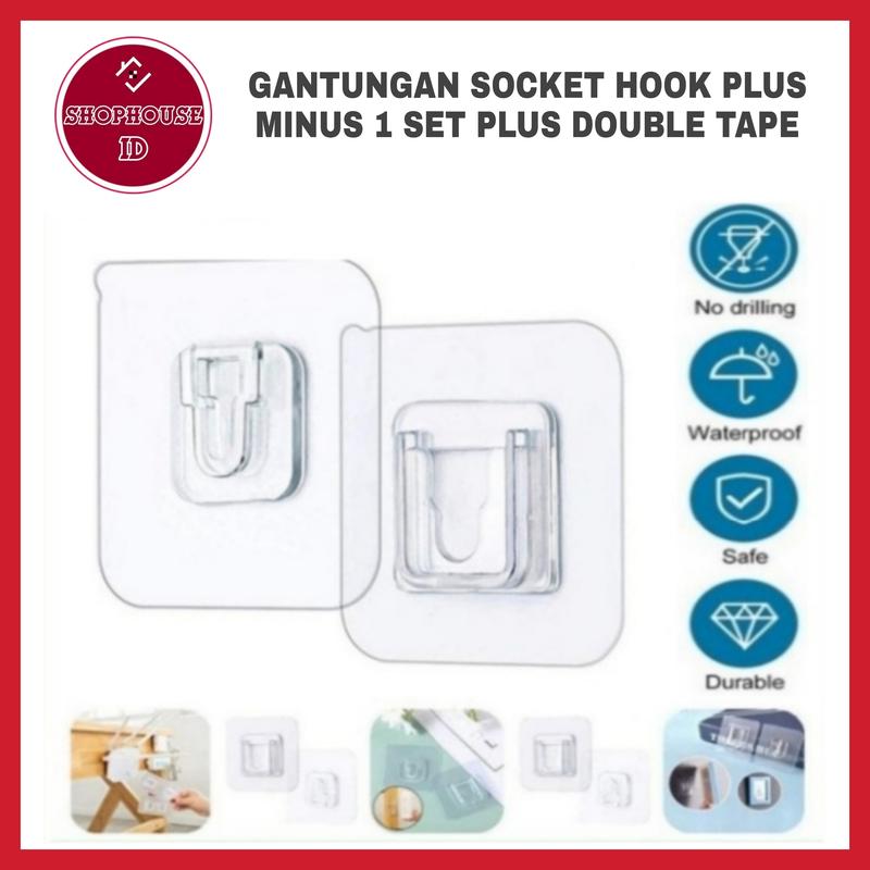 Gantungan Tempel Socket Hook Plus Minus (1 set) Plus Double Tape - Shop ...