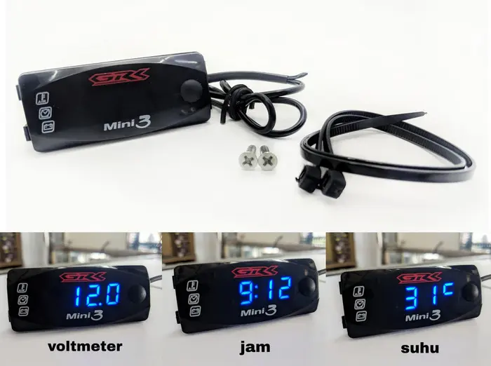 Voltmeter Aki Universal 3 in 1 Jam Temperatur Suhu 1