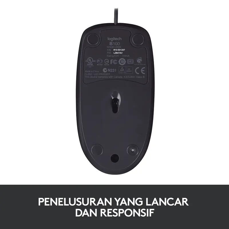 Logitech B100 Mouse Kabel USB Optical Wired 3