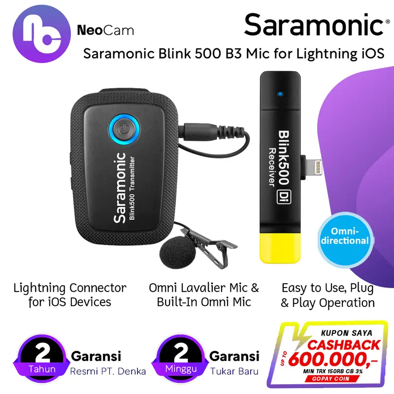 Saramonic Blink 500 B3 B4 Wireless Omni Lavalier Mic for Lightning iOS 4