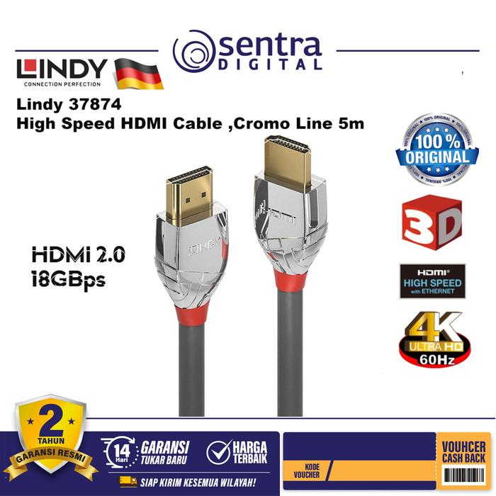 Gambar LINDY #37874 CROMO HDMI 2.0 Cable TYPE A, 5M dari Sentra Digital Kota Surabaya Tokopedia