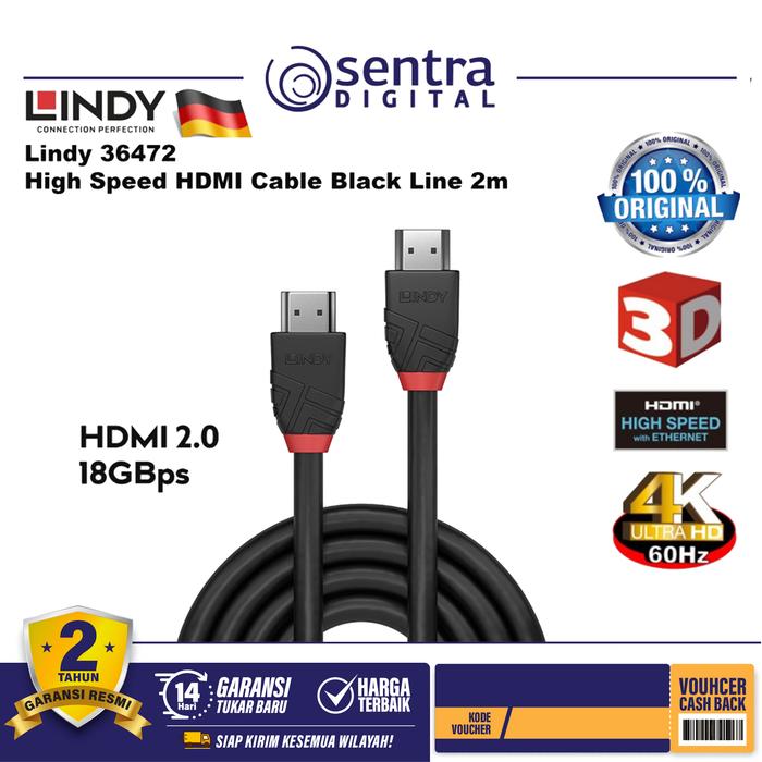 Gambar lindy #36472 High Speed HDMI Cable, Black Line, 2m dari Sentra Digital Kota Surabaya Tokopedia