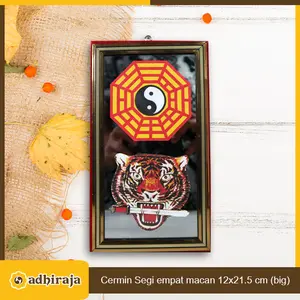 Kaca / Cermin Fengshui Pat Kua / Pakua / Ba Gua Segi Empat Macan Big