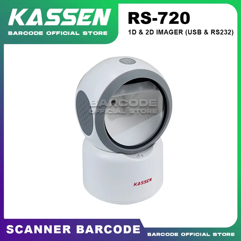 Barcode Scanner Kassen RS-720 White Omni Directional USB & Serial 4