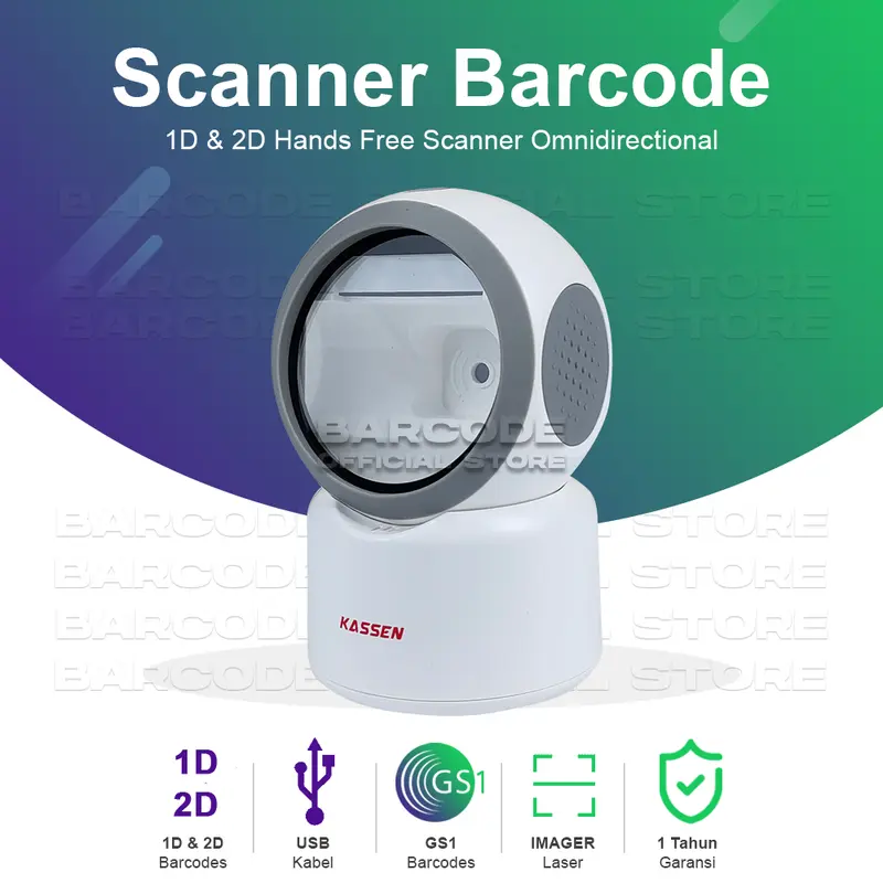 Barcode Scanner Kassen RS-720 White Omni Directional USB & Serial 3