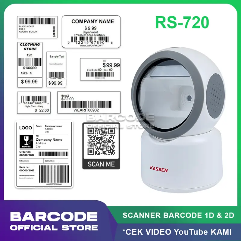 Barcode Scanner Kassen RS-720 White Omni Directional USB & Serial 2