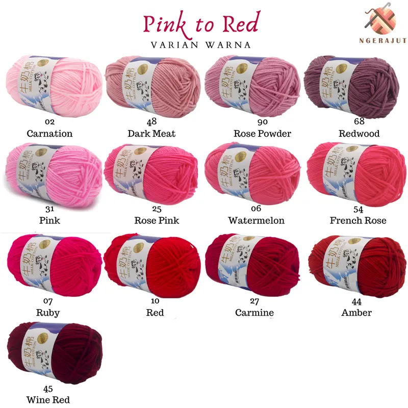 Benang Rajut Katun Milk Cotton - Varian Warna Pink Merah 1 1