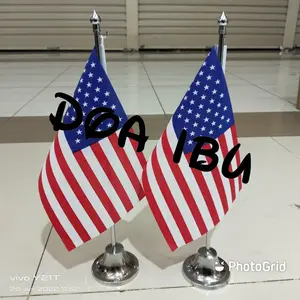 tiang stenlis meja+bendera AMERIKA