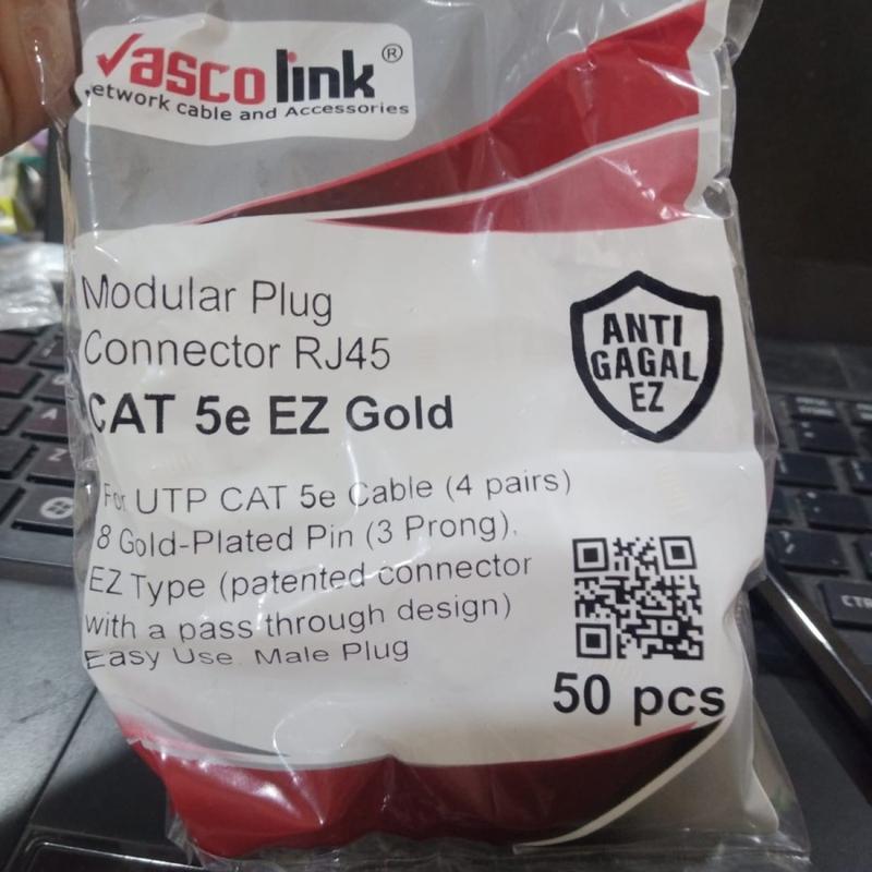 Konektor RJ45 Vascolink UTP Cat5 Gold EZ Anti Gagal Cat 5e Cat 5 2