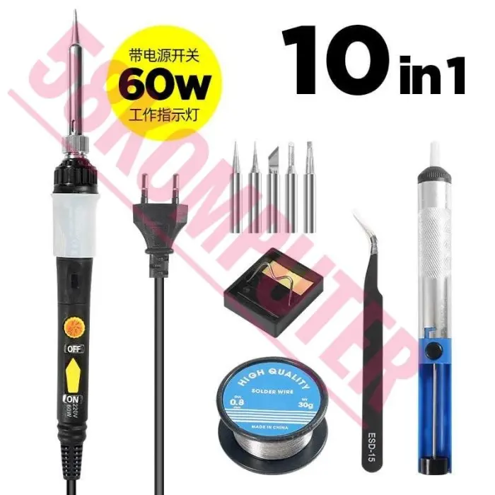 Alat Solder 60W Lengkap Solder Set Paket Solder 10in1 Adjustable 0