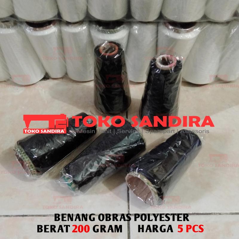 5 PCS Benang Obras Polyester Warna HITAM (200 gram -+) / Benang obras 1