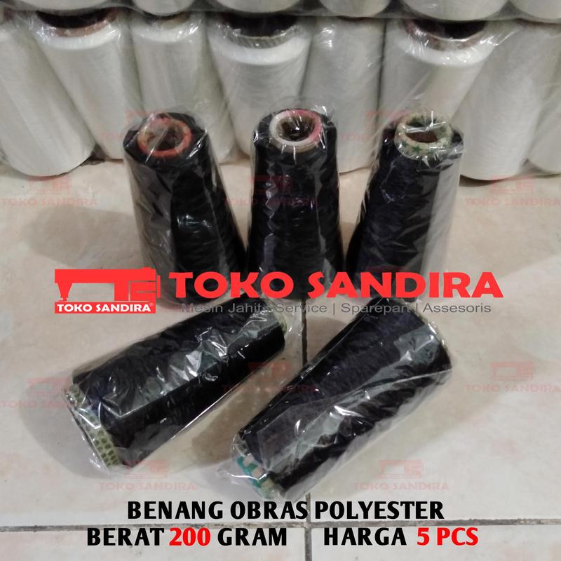 5 PCS Benang Obras Polyester Warna HITAM (200 gram -+) / Benang obras 0