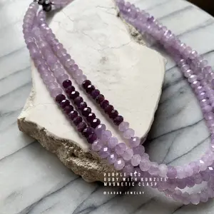 42cm MagneticClasp Neckalce 6mm Kunzite+AAA 6mm PurpleRedRuby