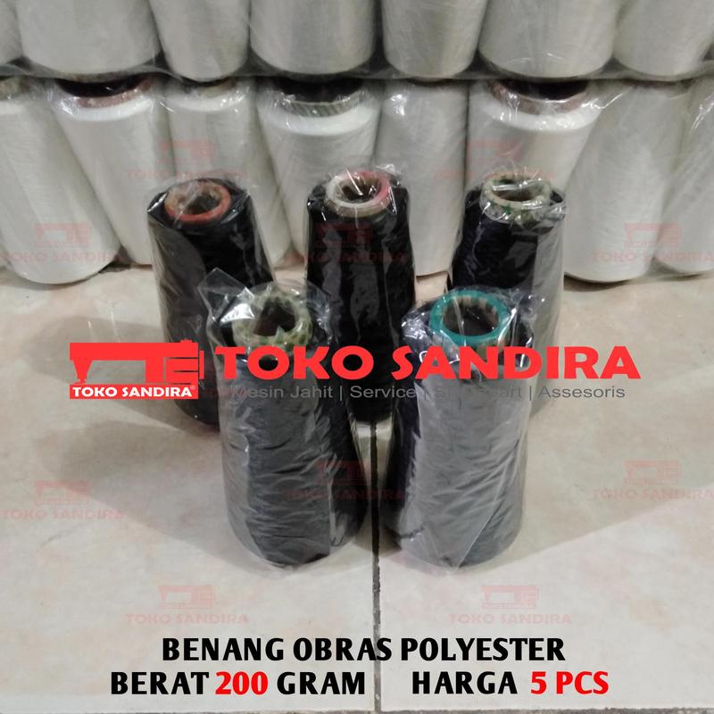 5 PCS Benang Obras Polyester Warna HITAM (200 gram -+) / Benang obras 2