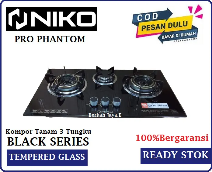 Niko Kompor Gas Tanam 3 Tungku Kaca - Reflection Pro Phantom Black 2