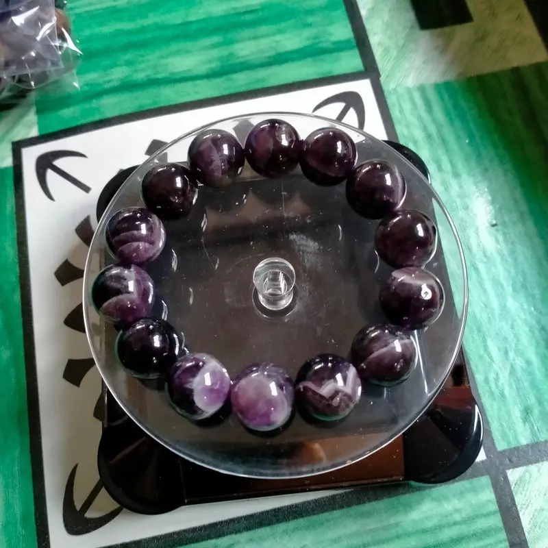 gelang batu kecubung ungu Natural amethys Quartz dim 14 mm tali karet 4