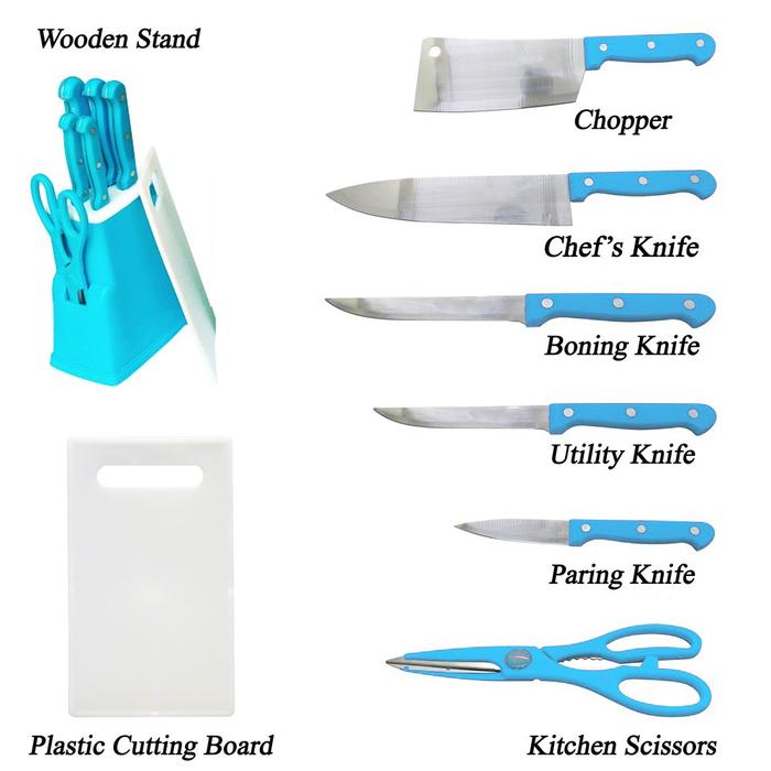 Gambar Pisau Dapur Stainless Rak Plastik + Talenan 8 pcs Random Color Q2-013p dari Formiana Kota Surabaya Tokopedia